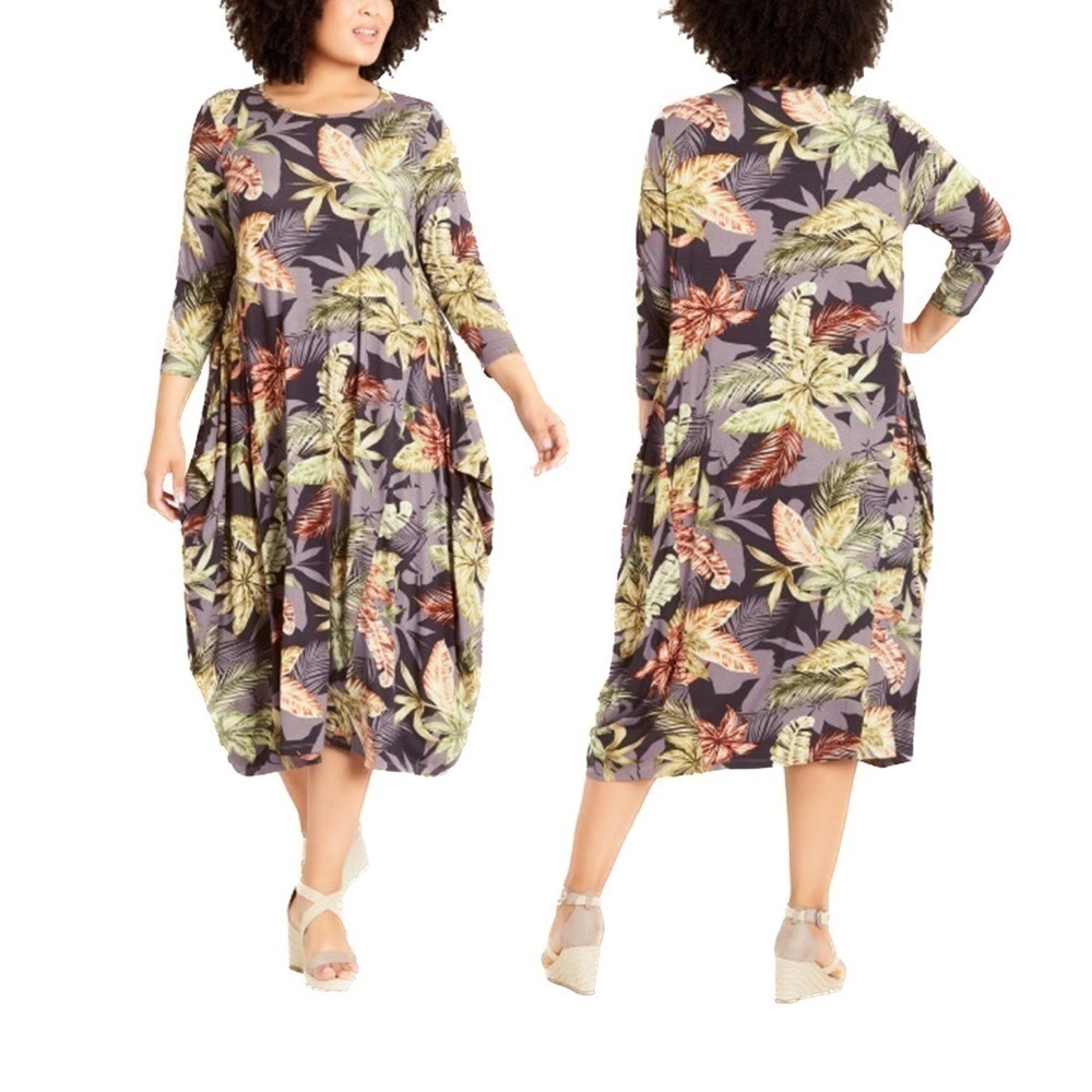 EVANS Amethyst Karina Knit Print 3/4 Sleeve Midi Dress 4A02.4